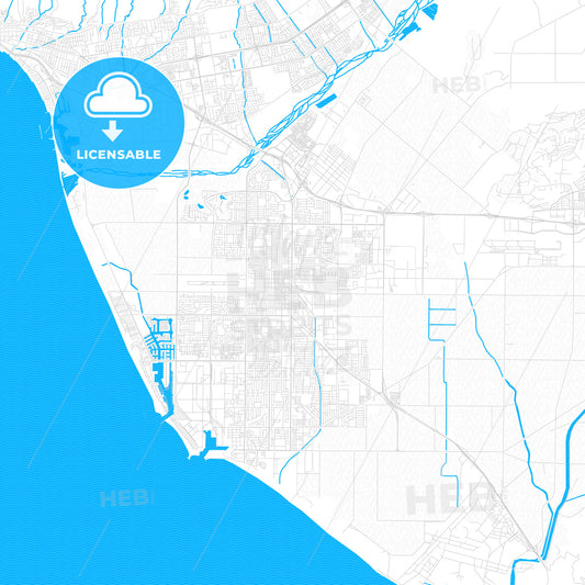 Oxnard, California, United States, PDF vector map with water in focus