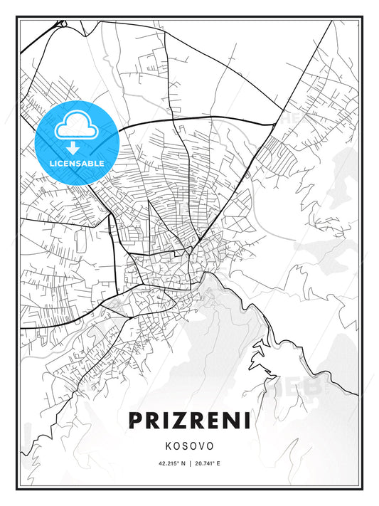PRIZRENI / Prizreni / Prizren, Kosovo, Modern Print Template in Various Formats - HEBSTREITS Sketches