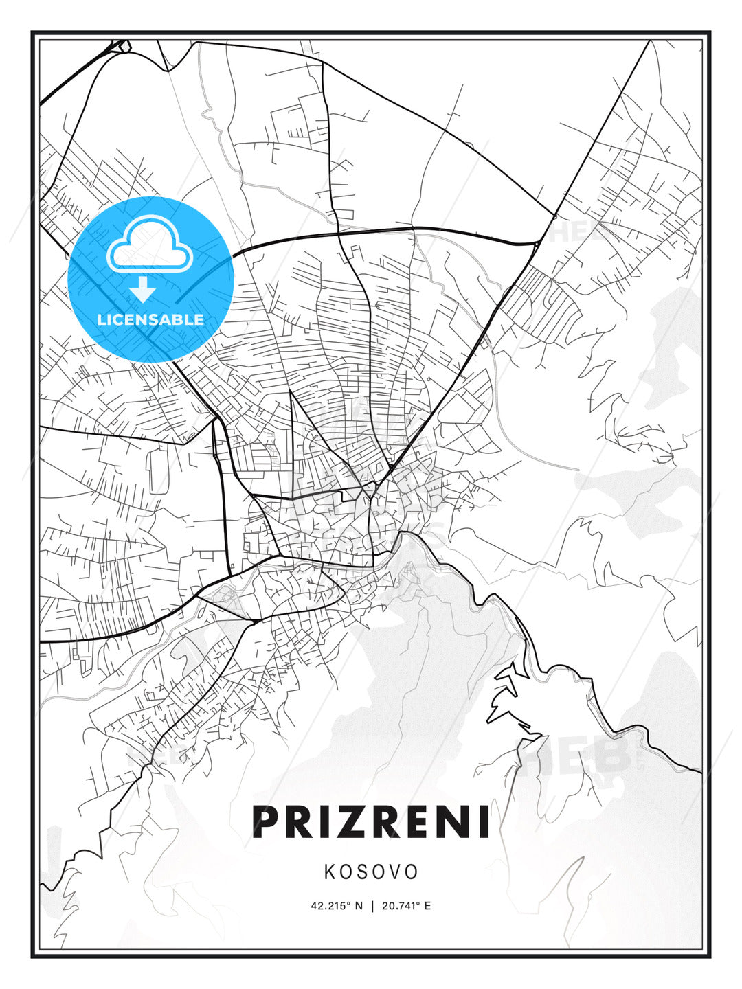 PRIZRENI / Prizreni / Prizren, Kosovo, Modern Print Template in Various Formats - HEBSTREITS Sketches