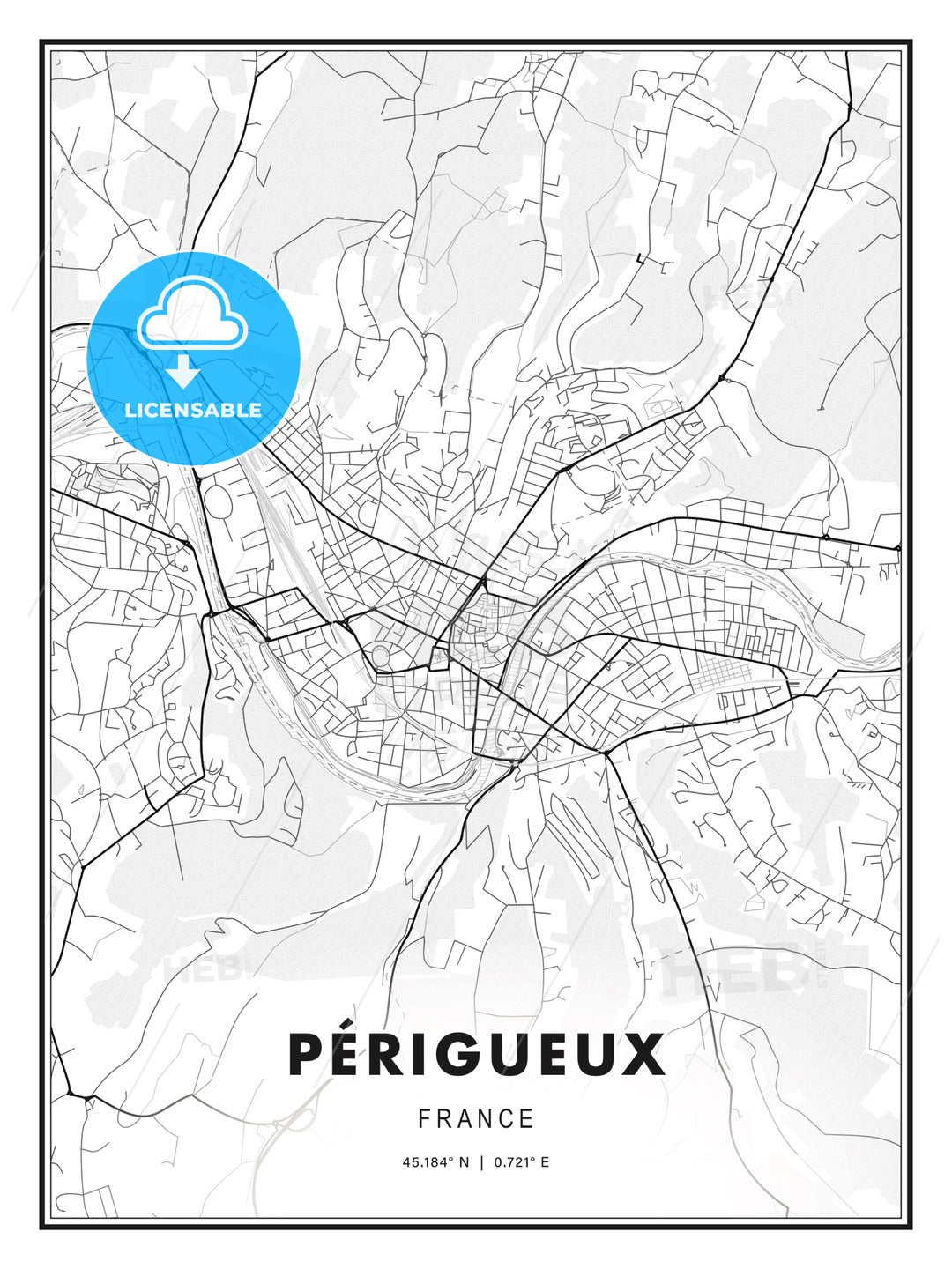Périgueux, France, Modern Print Template in Various Formats - HEBSTREITS Sketches