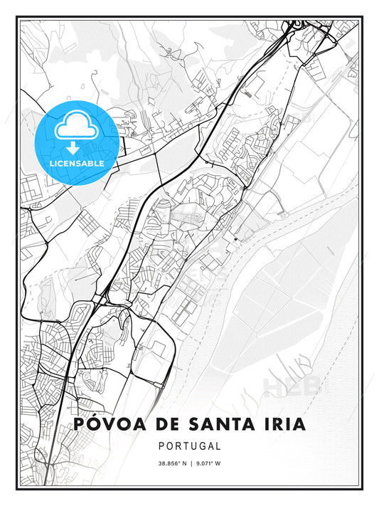 Póvoa de Santa Iria, Portugal, Modern Print Template in Various Formats - HEBSTREITS Sketches