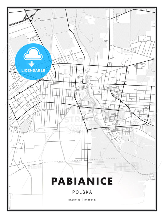 Pabianice, Poland, Modern Print Template in Various Formats - HEBSTREITS Sketches