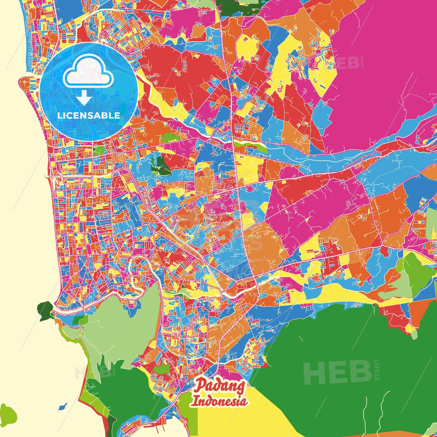 Padang, Indonesia Crazy Colorful Street Map Poster Template - HEBSTREITS Sketches