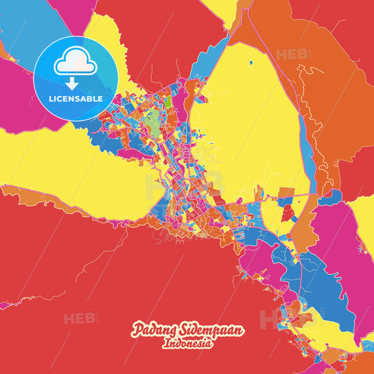 Padang Sidempuan, Indonesia Crazy Colorful Street Map Poster Template - HEBSTREITS Sketches