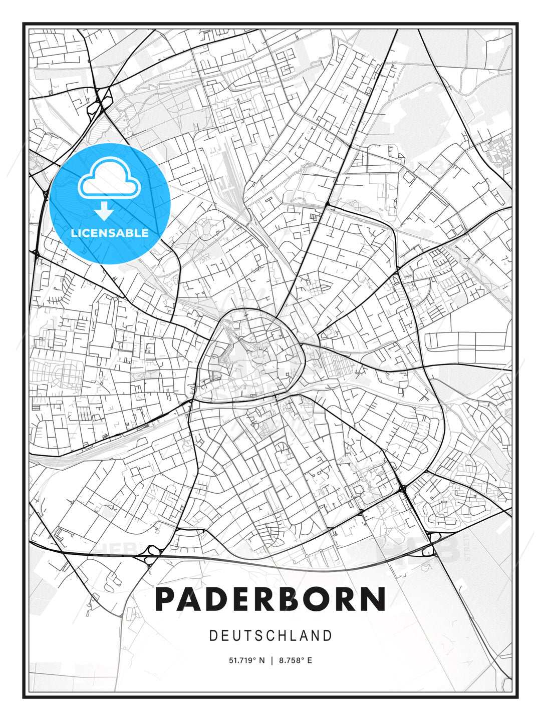 Paderborn, Germany, Modern Print Template in Various Formats - HEBSTREITS Sketches