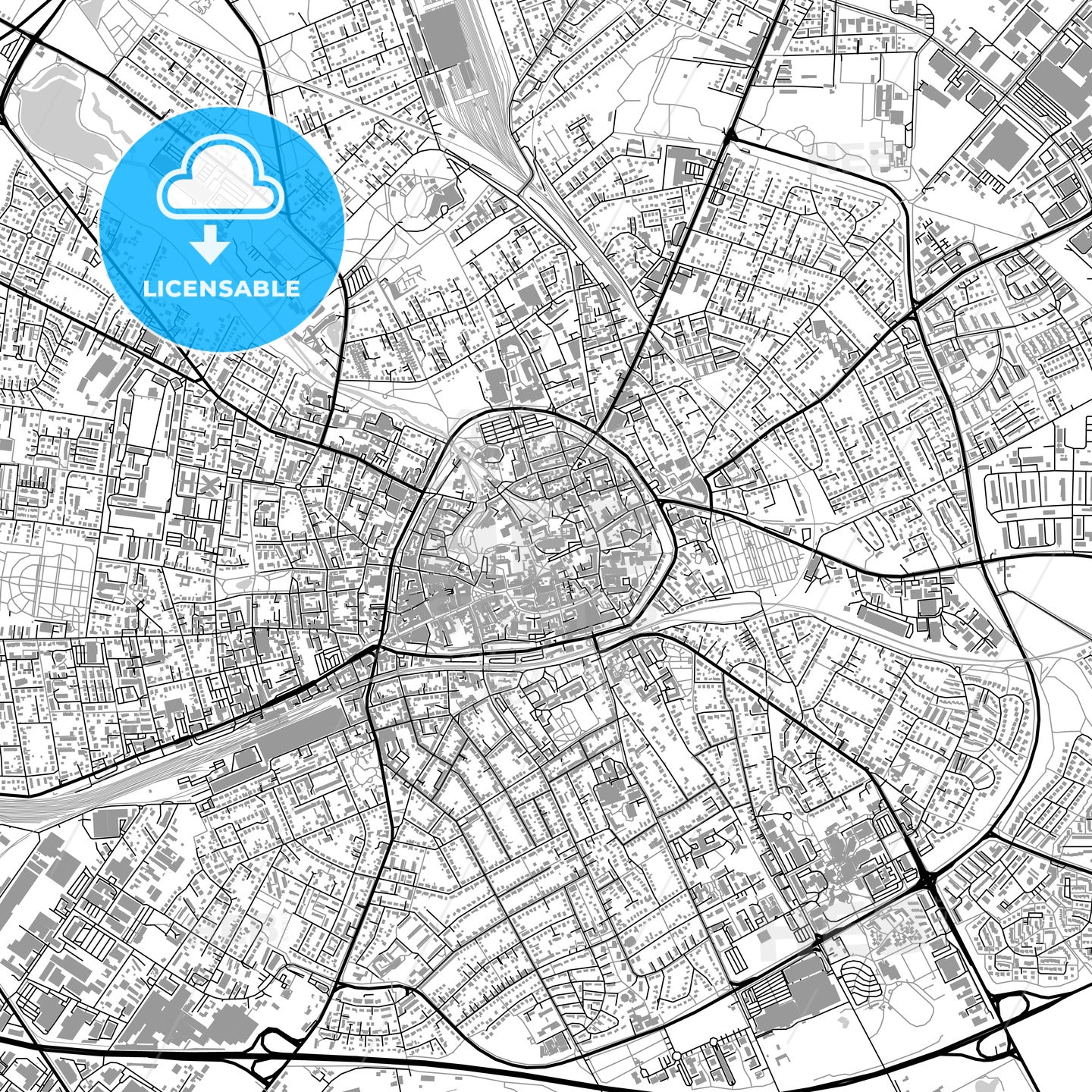 Paderborn, Germany, vector map with buildings