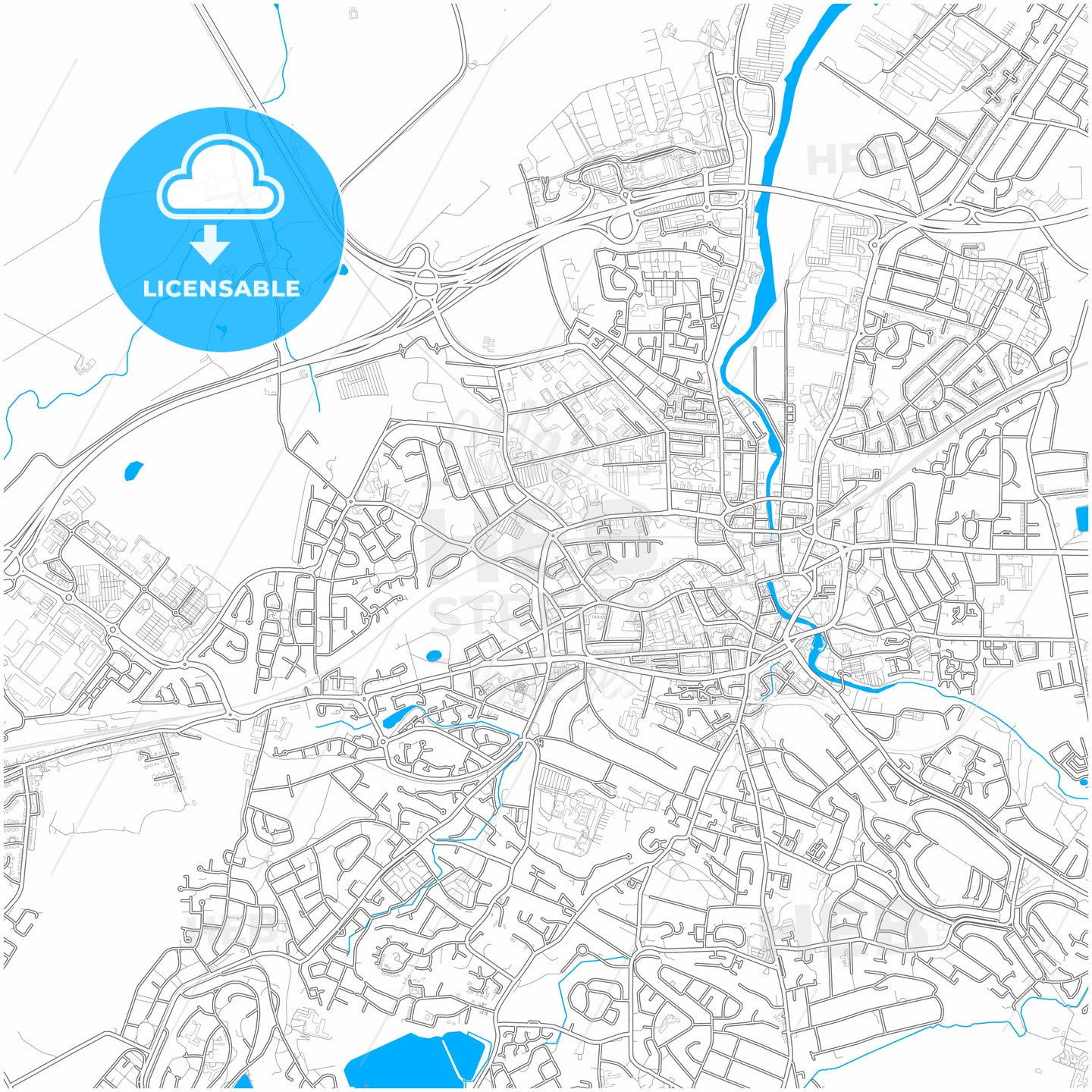 Paisley, Renfrewshire, Scotland, city map with high quality roads.