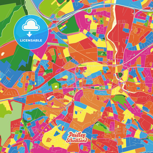 Paisley, Scotland Crazy Colorful Street Map Poster Template - HEBSTREITS Sketches