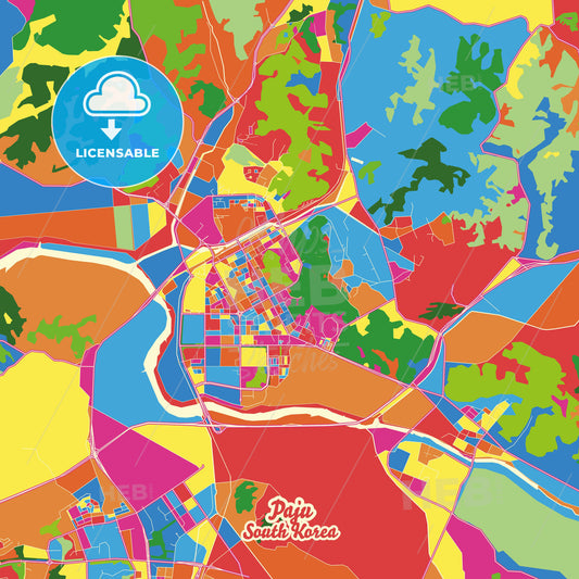 Paju, South Korea Crazy Colorful Street Map Poster Template - HEBSTREITS Sketches