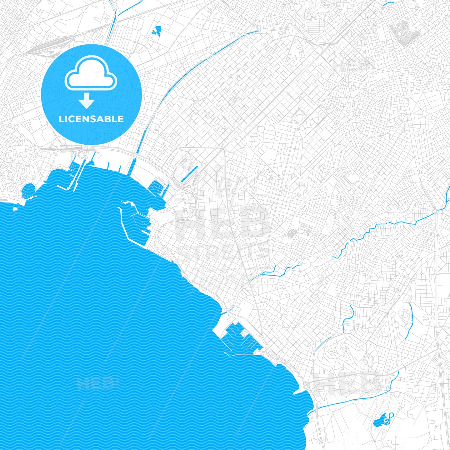 Palaio Faliro, Greece PDF vector map with water in focus