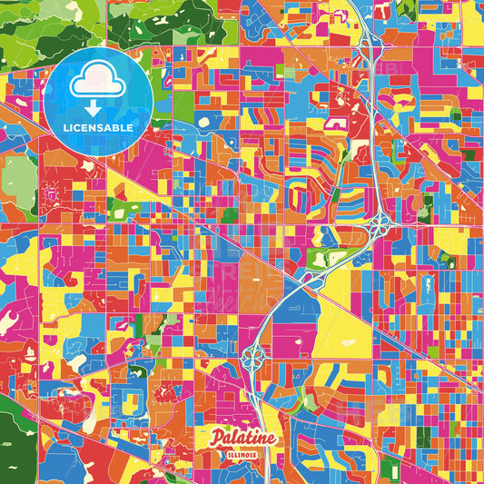 Palatine, United States Crazy Colorful Street Map Poster Template - HEBSTREITS Sketches