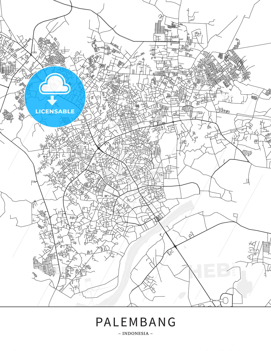 Palembang, Indonesia, Map poster borderless print template - HEBSTREITS