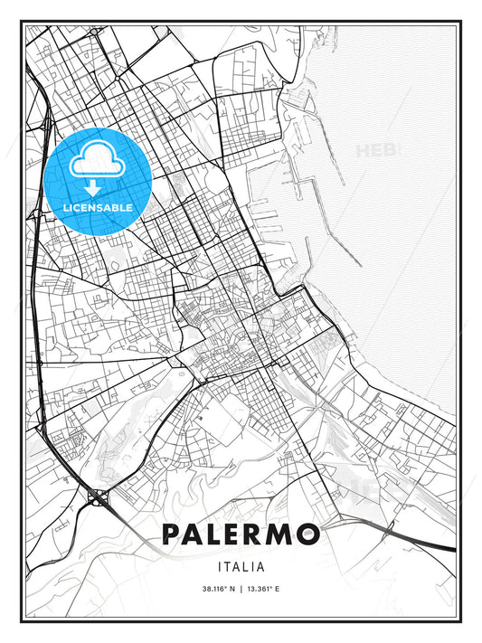 Palermo, Italy, Modern Print Template in Various Formats - HEBSTREITS Sketches