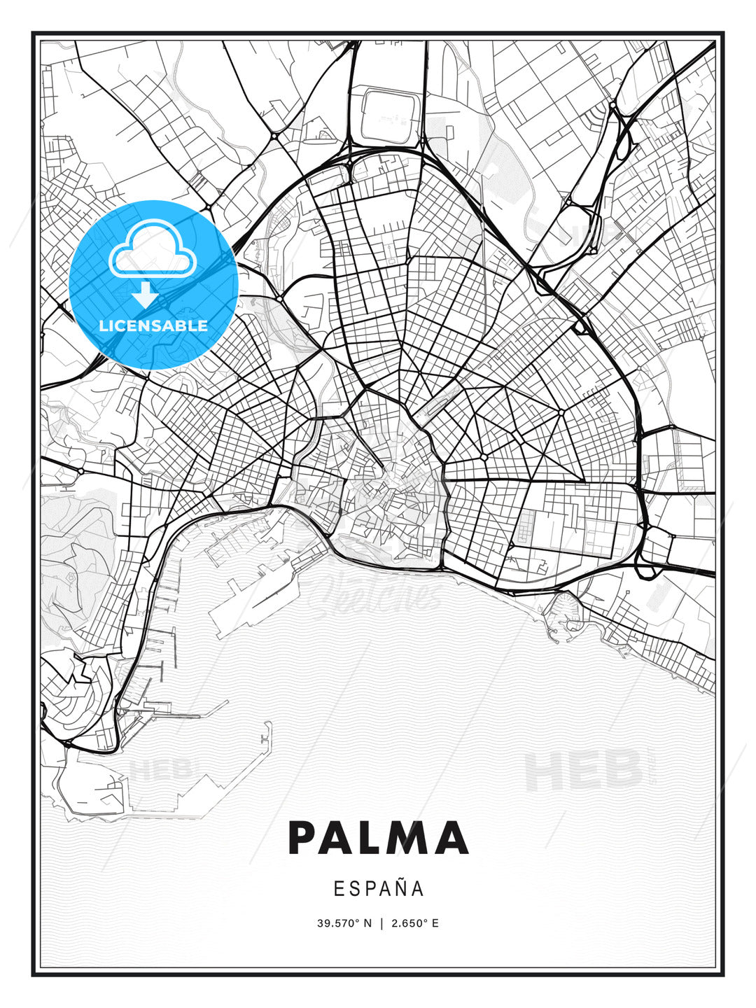 Palma, Spain, Modern Print Template in Various Formats - HEBSTREITS Sketches