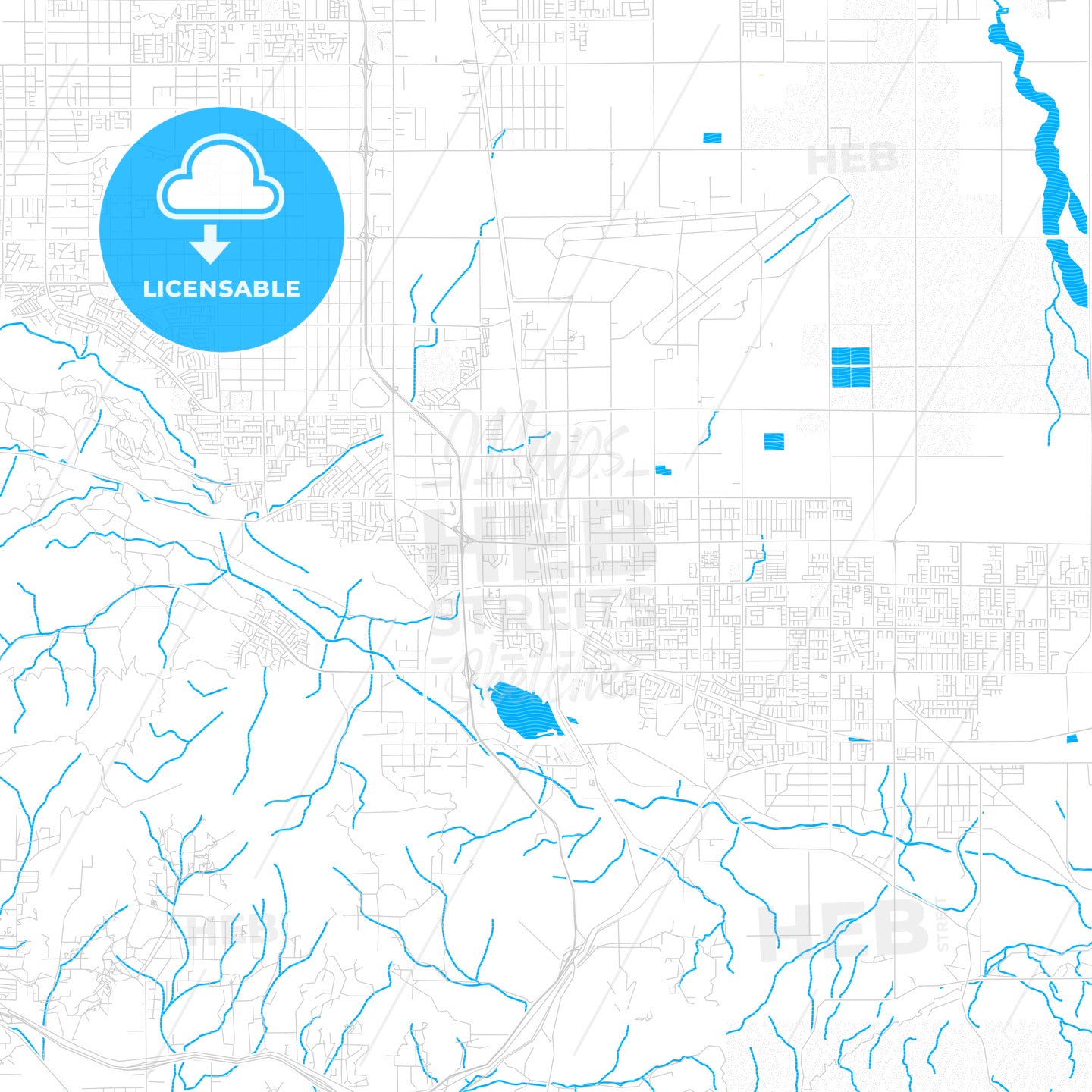 Palmdale, California, United States, PDF vector map with water in focus