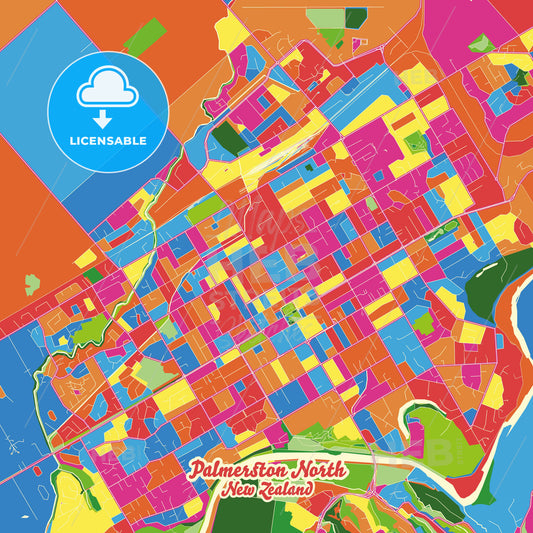 Palmerston North, New Zealand Crazy Colorful Street Map Poster Template - HEBSTREITS Sketches