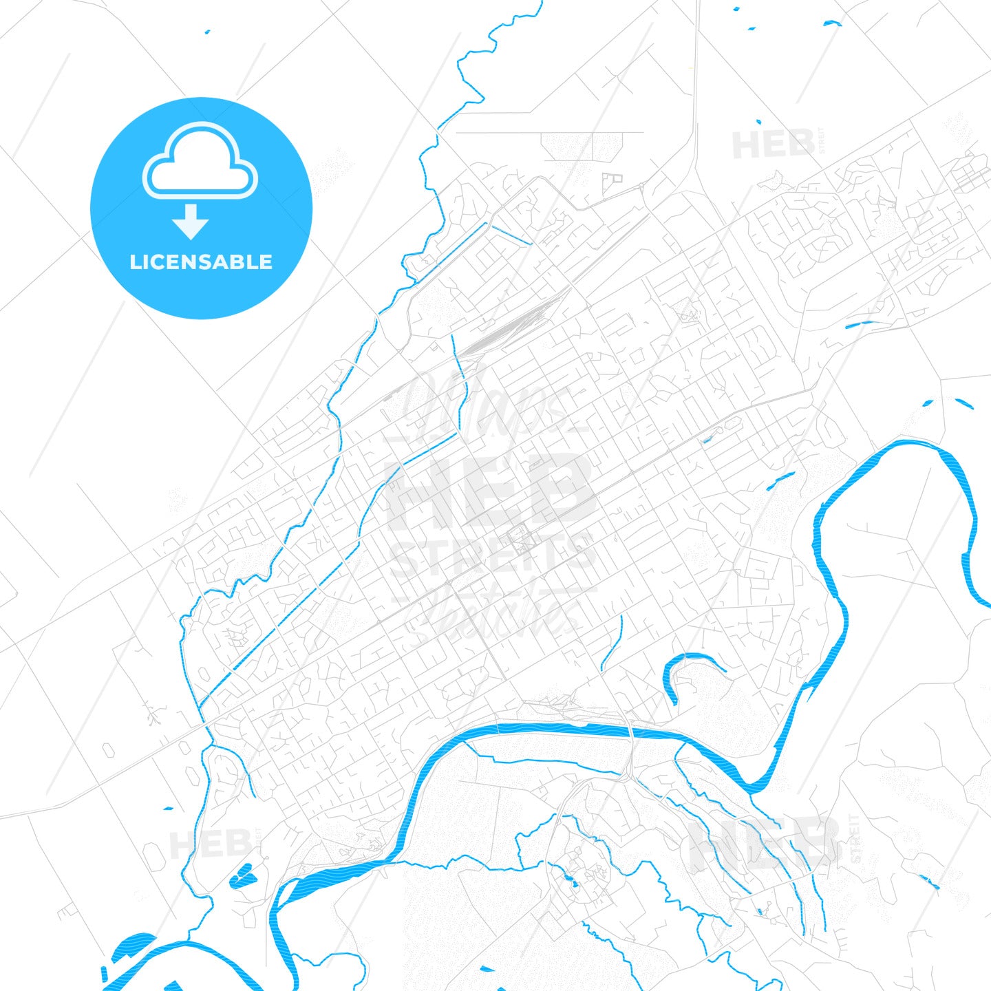 Palmerston North, New Zealand PDF vector map with water in focus