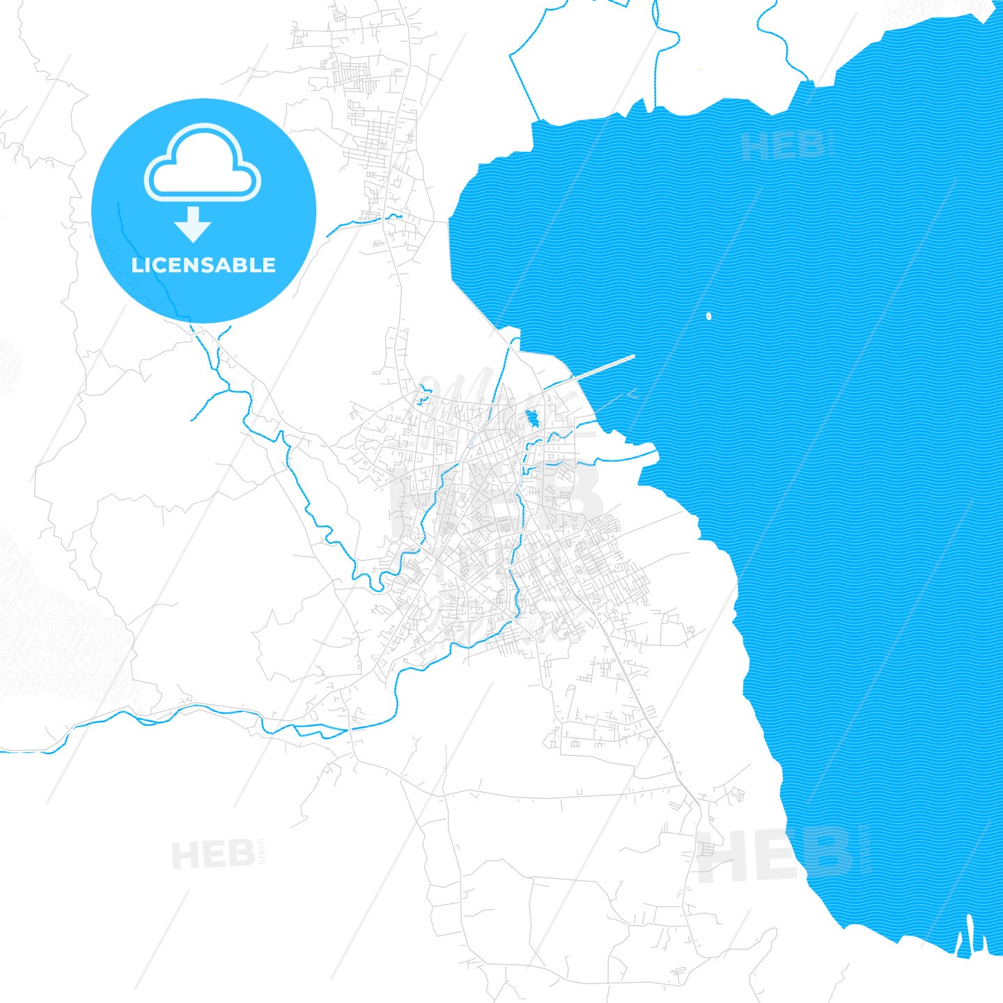 Palopo, Indonesia PDF vector map with water in focus