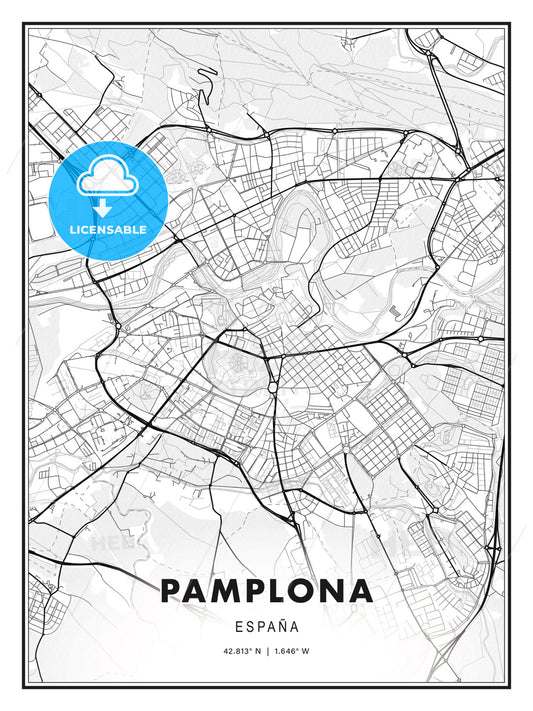 Pamplona, Spain, Modern Print Template in Various Formats - HEBSTREITS Sketches
