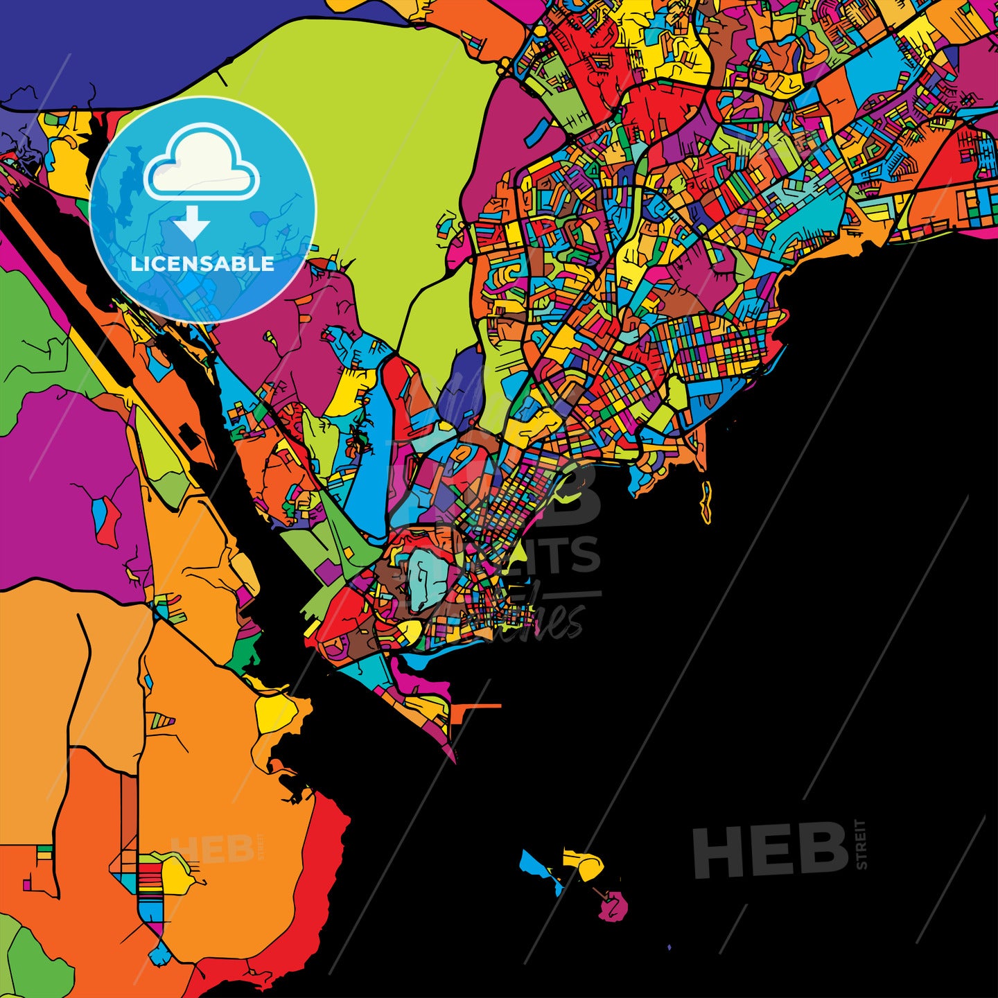 Panama City Colorful Map on Black