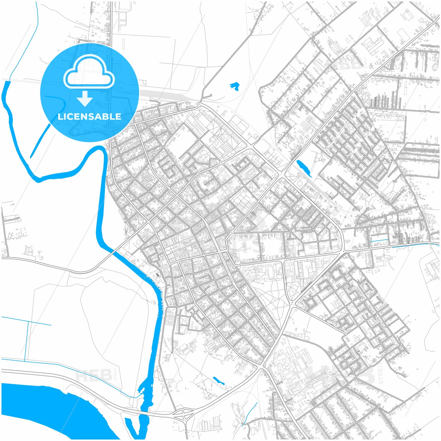 Pančevo, South Banat, Serbia, city map with high quality roads.