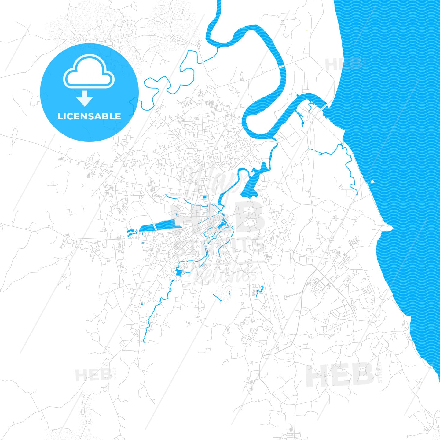 Pangkal Pinang, Indonesia PDF vector map with water in focus