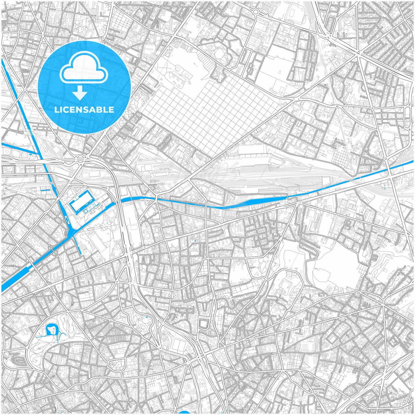Pantin, Seine-Saint-Denis, France, city map with high quality roads.