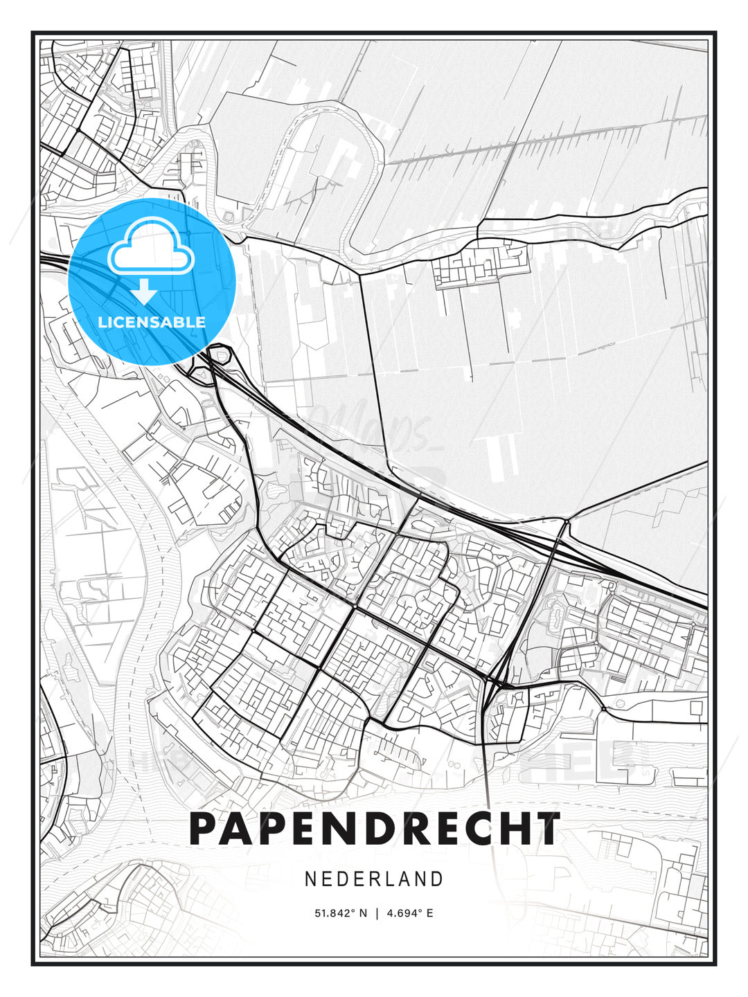 Papendrecht, Netherlands, Modern Print Template in Various Formats - HEBSTREITS Sketches