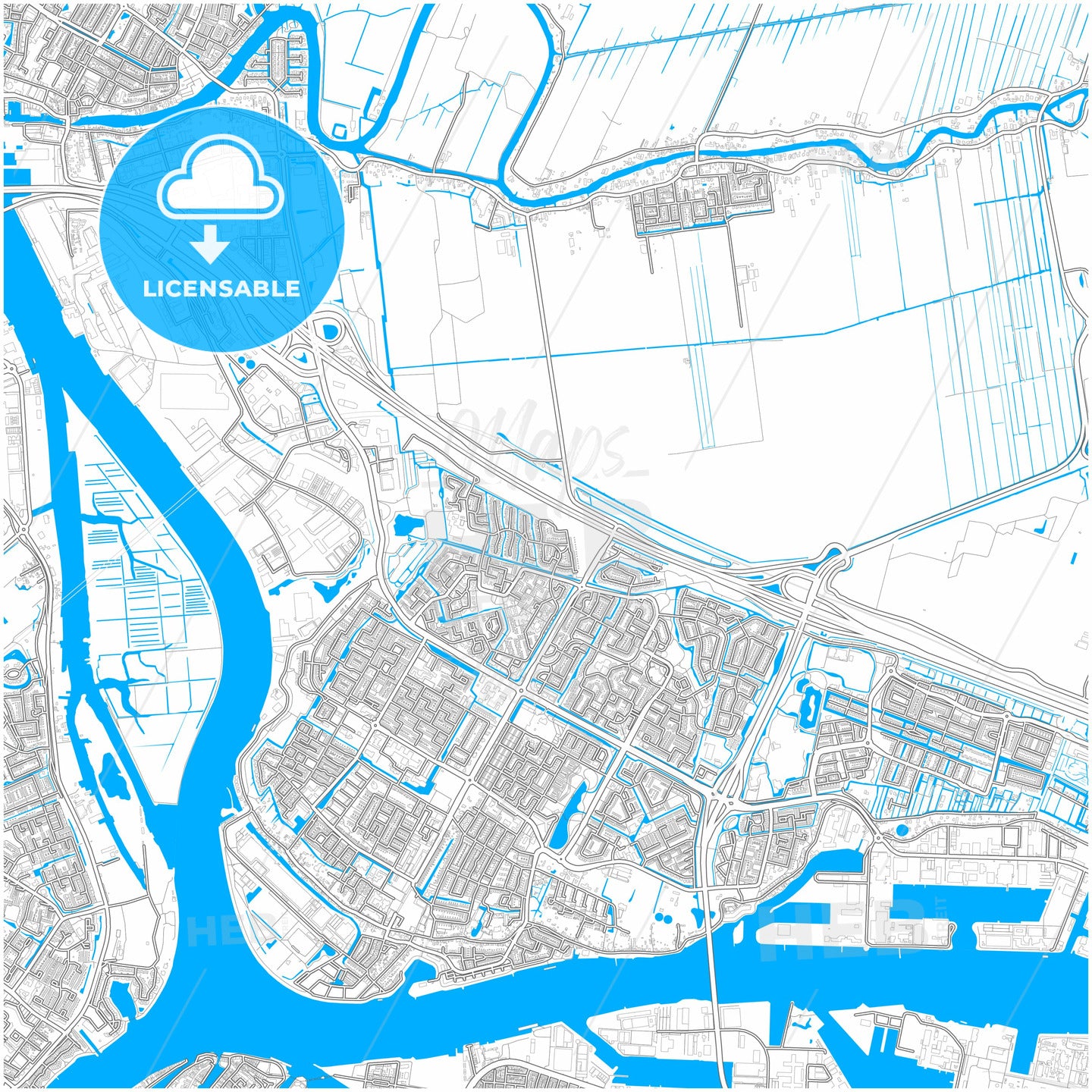 Papendrecht, South Holland, Netherlands, city map with high quality roads.