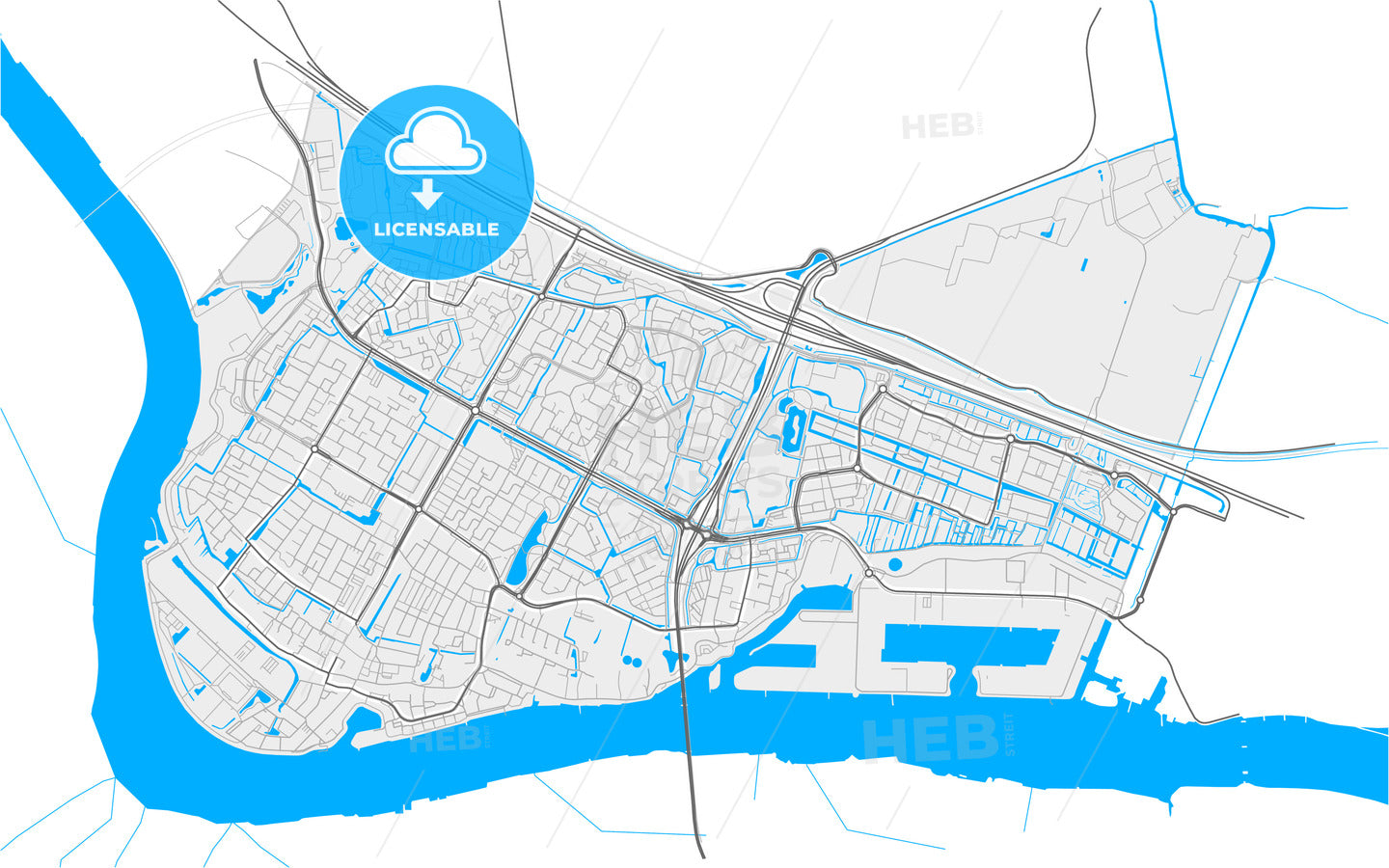 Papendrecht, South Holland, Netherlands, high quality vector map