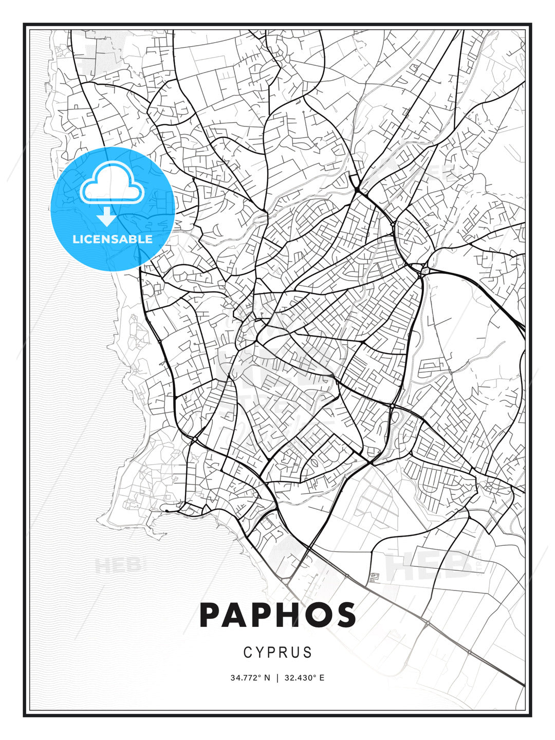 Paphos  , Cyprus, Modern Print Template in Various Formats - HEBSTREITS Sketches