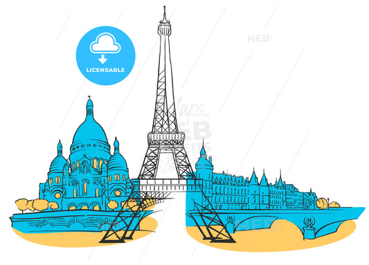 Paris France Colored Panorama – instant download