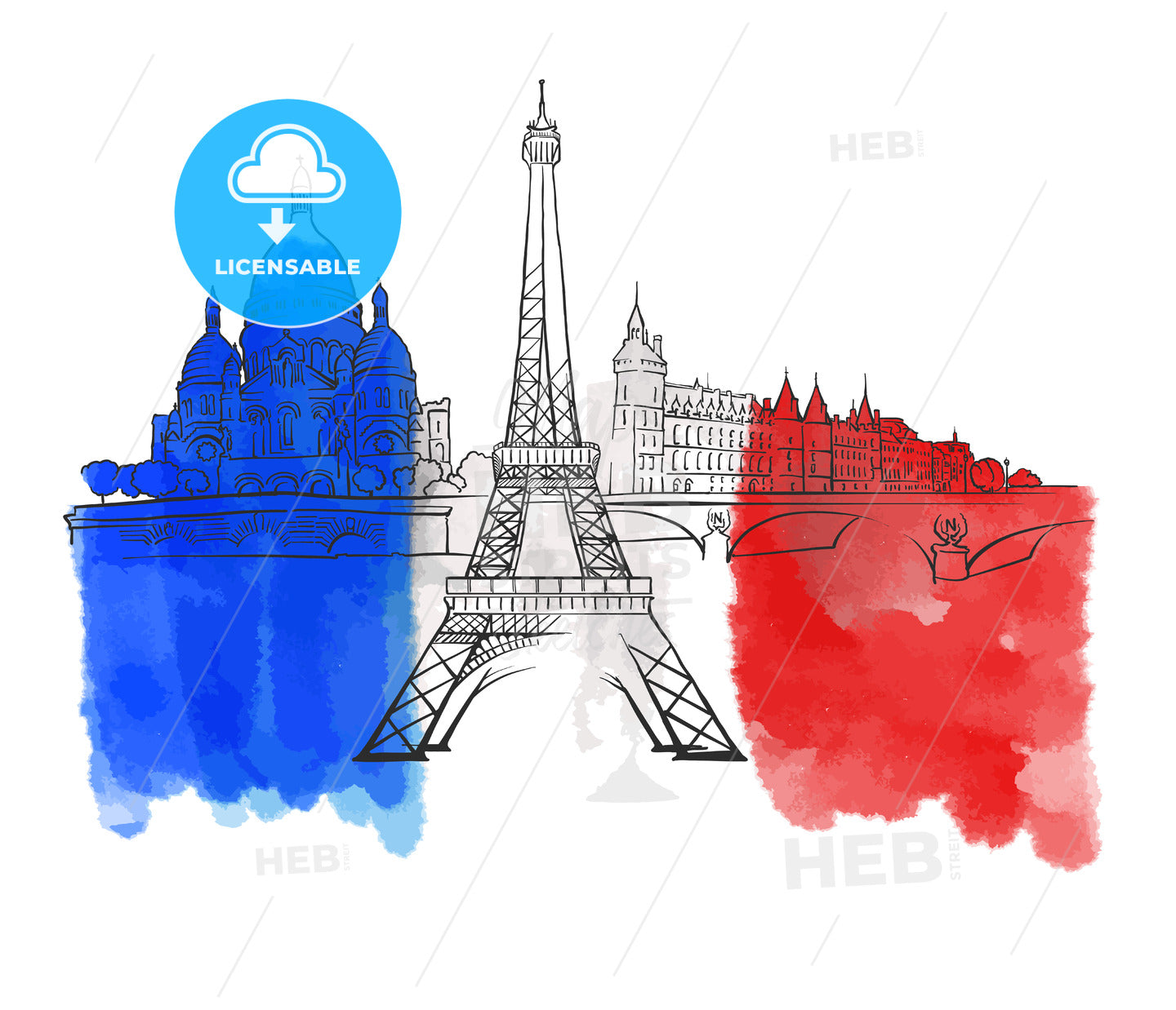 Paris France Colorful Landmark Banner – instant download