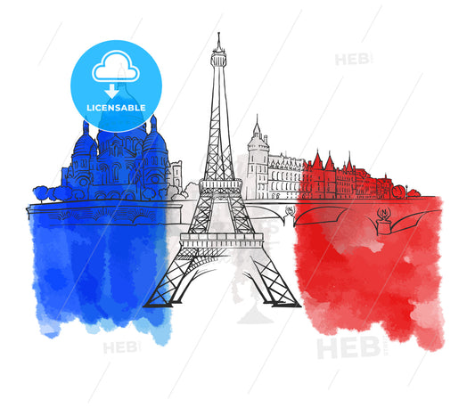 Paris France Colorful Landmark Banner – instant download