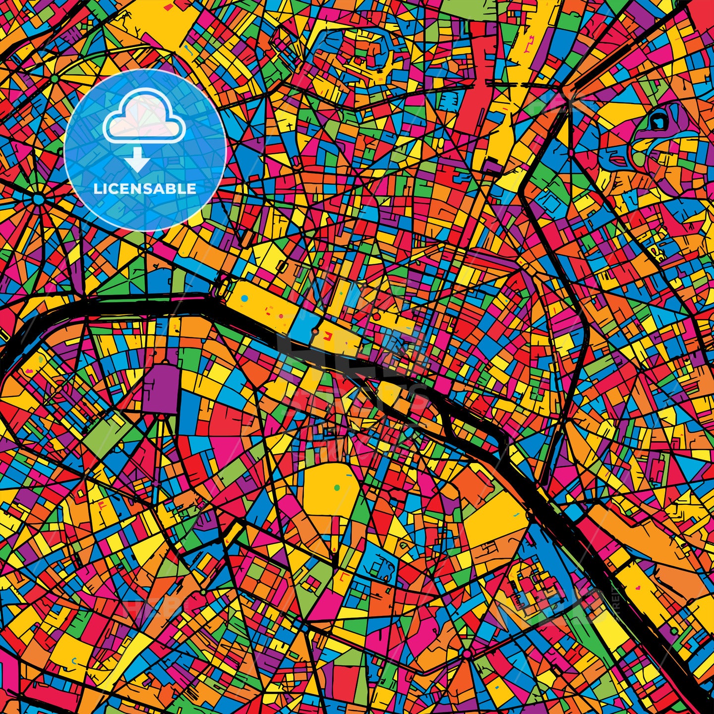 Paris France Colorful Map