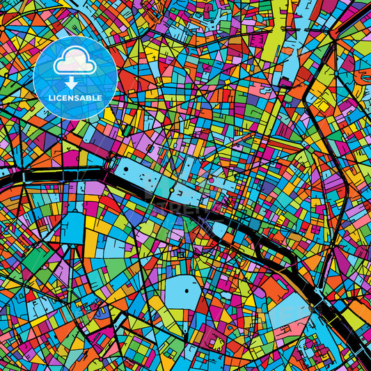 Paris, France, Colorful Vector Map on Black