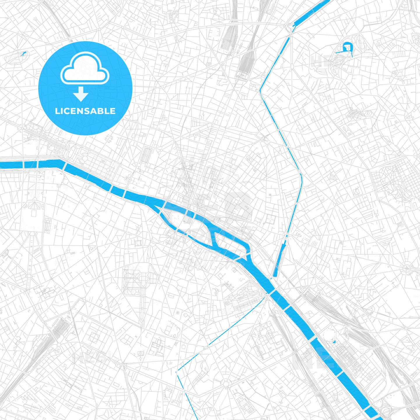 Paris, France PDF vector map with water in focus