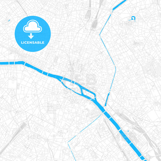 Paris, France PDF vector map with water in focus