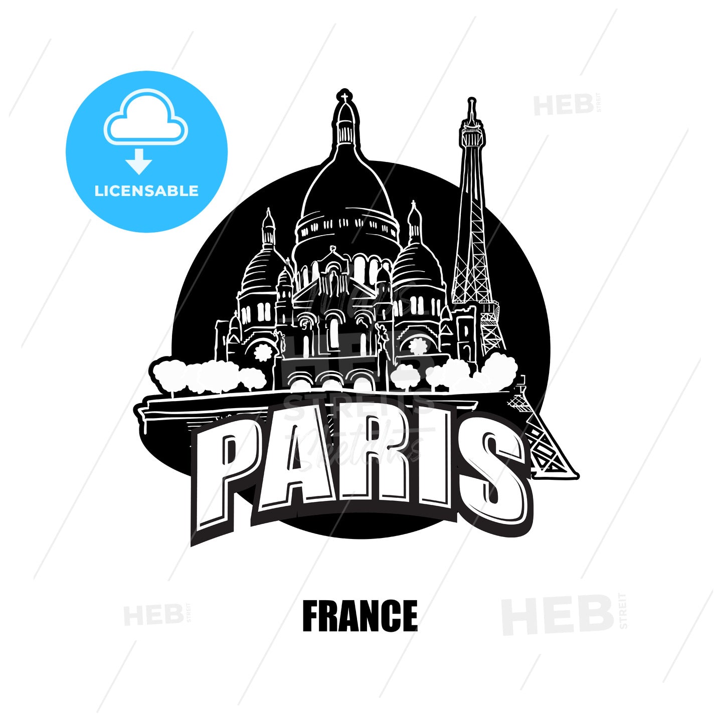 Paris, France, black and white logo – instant download