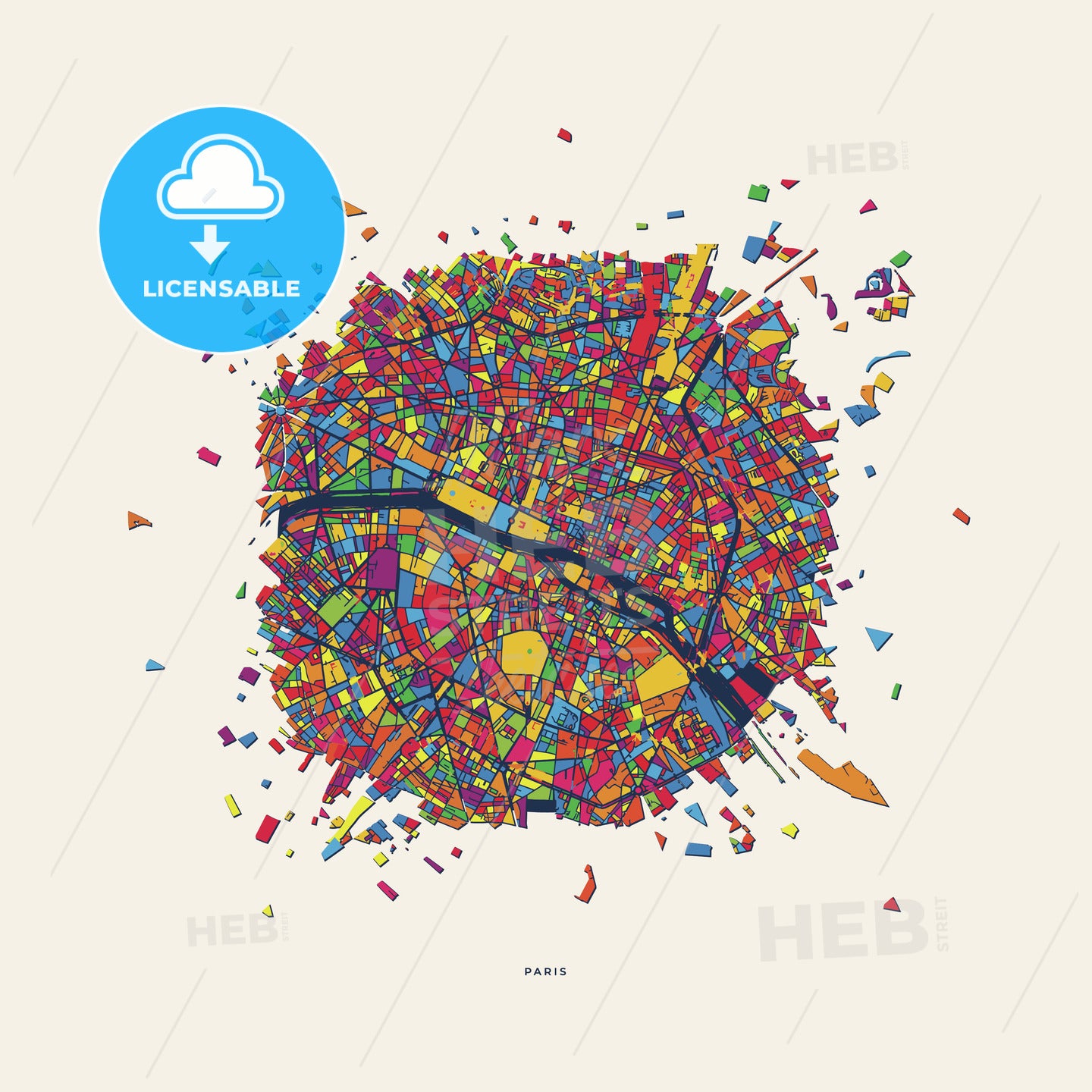 Paris France colorful confetti map