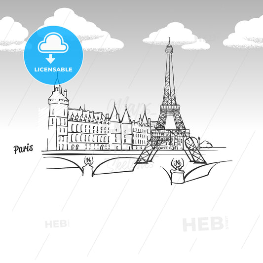 Paris, France famous landmark sketch – instant download