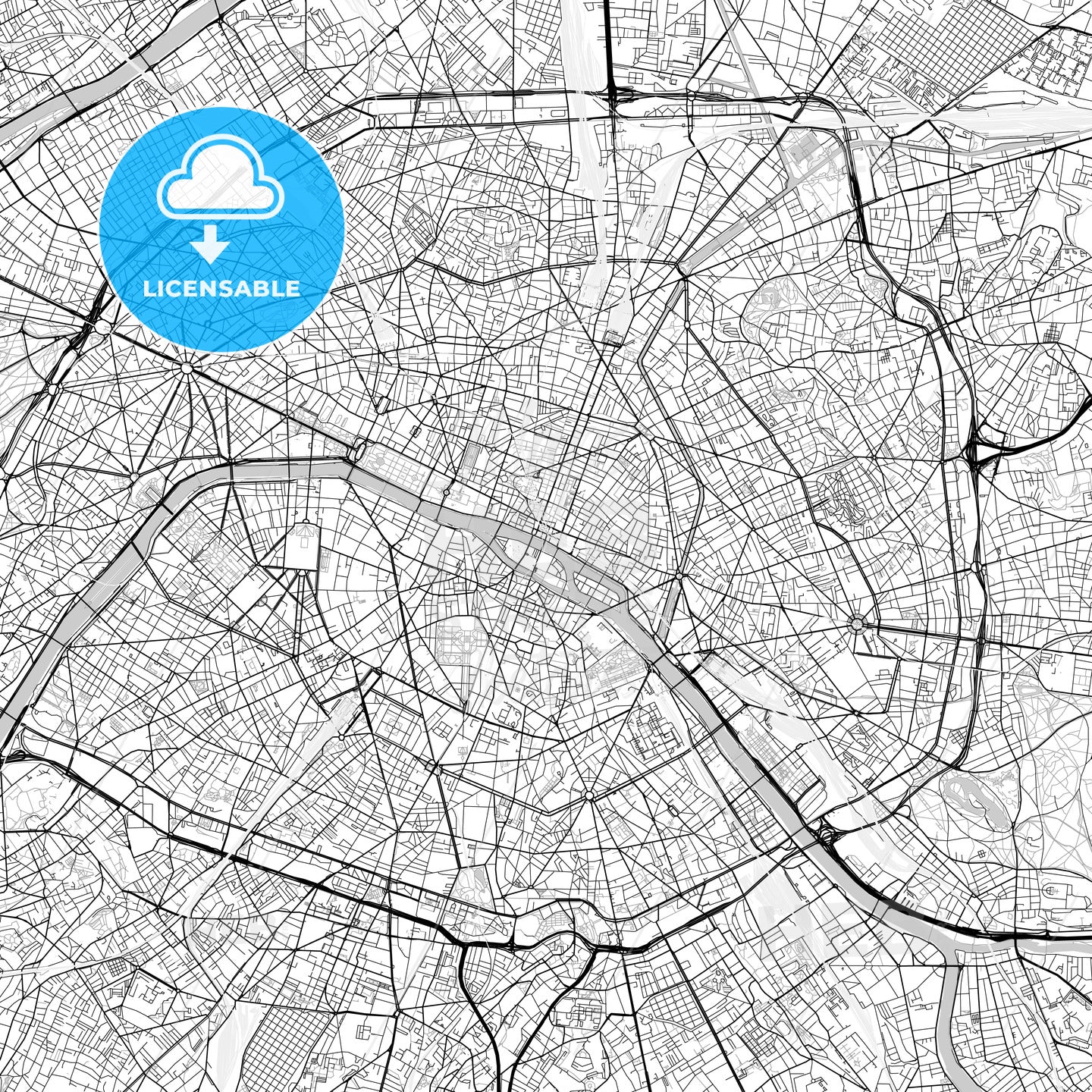 Paris, Île-de-France, downtown map, light
