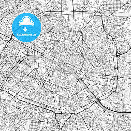 Paris, Île-de-France, downtown map, light