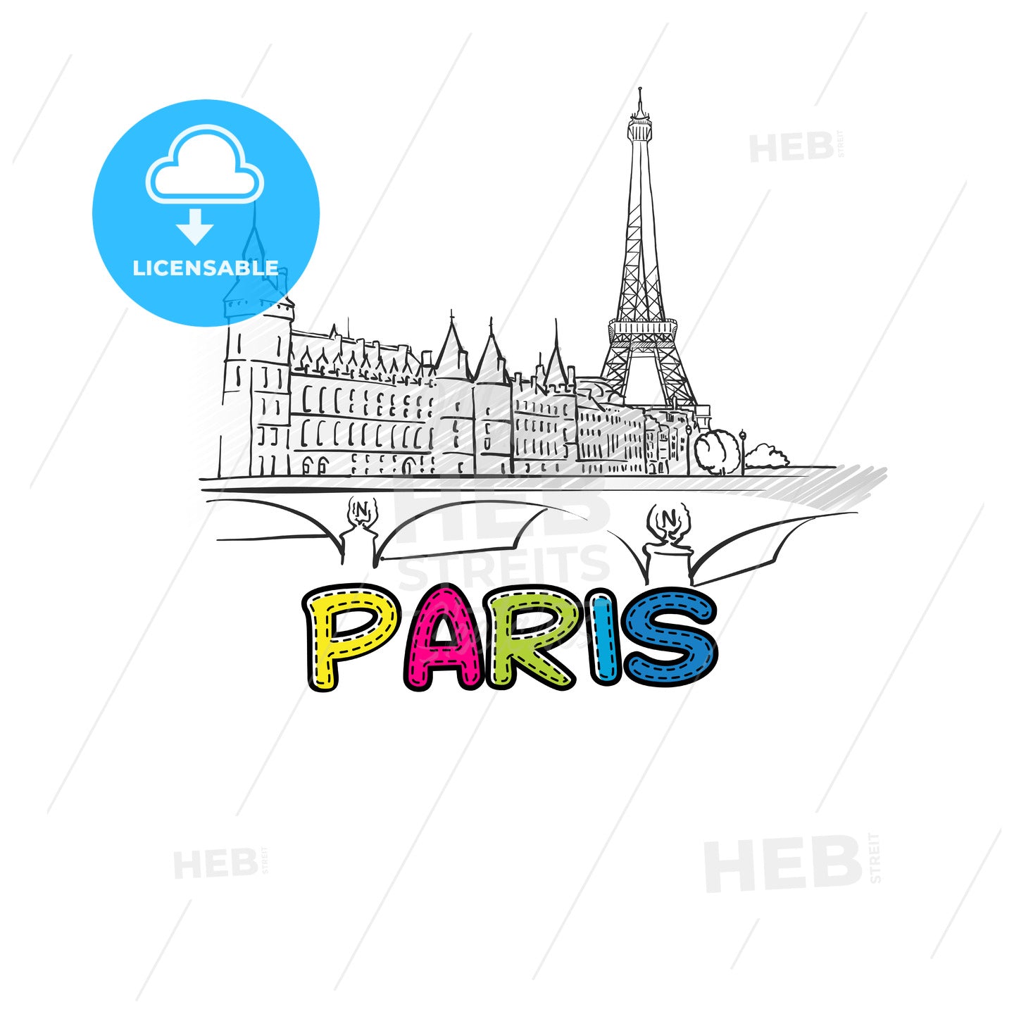 Paris beautiful sketched icon – instant download