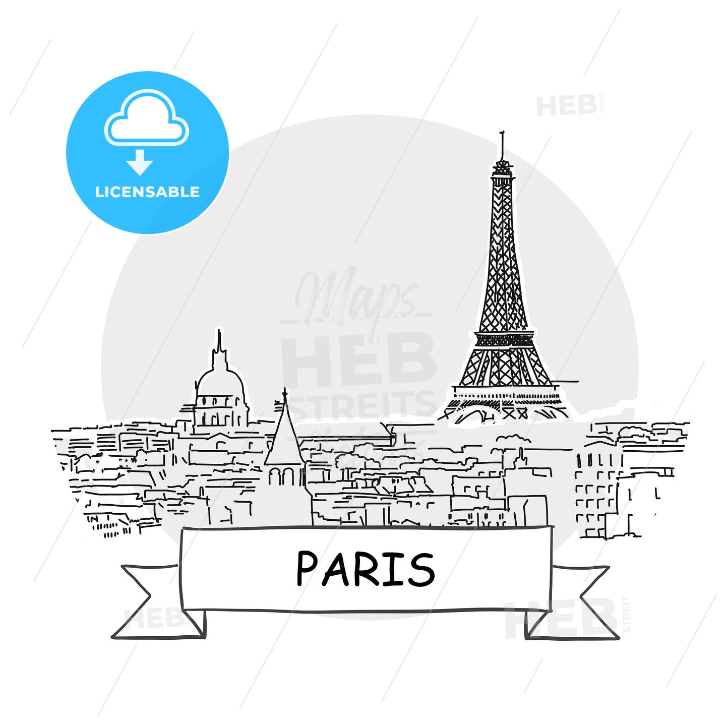 Paris hand-drawn urban vector sign – instant download