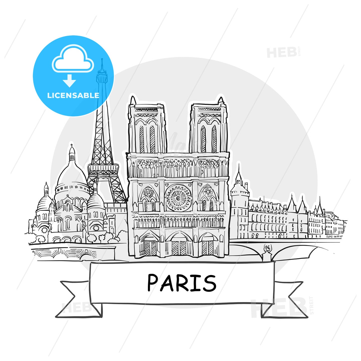 Paris hand-drawn urban vector sign – instant download