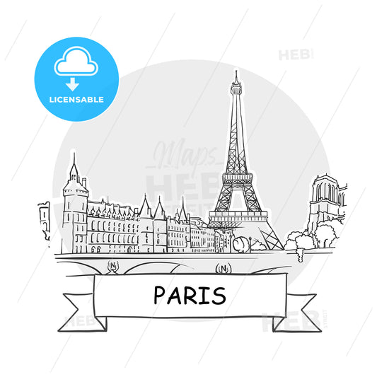 Paris hand-drawn urban vector sign – instant download