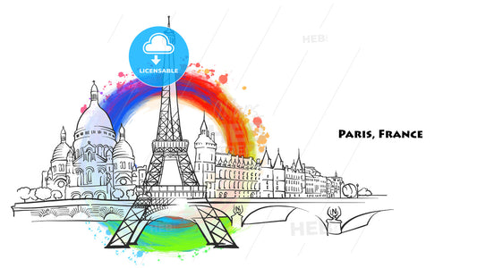 Paris landmarks with colored background – instant download