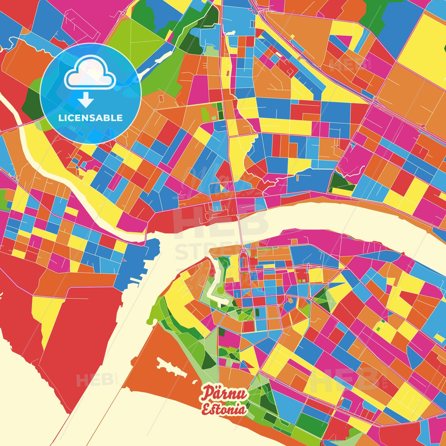 Pärnu, Estonia Crazy Colorful Street Map Poster Template - HEBSTREITS Sketches
