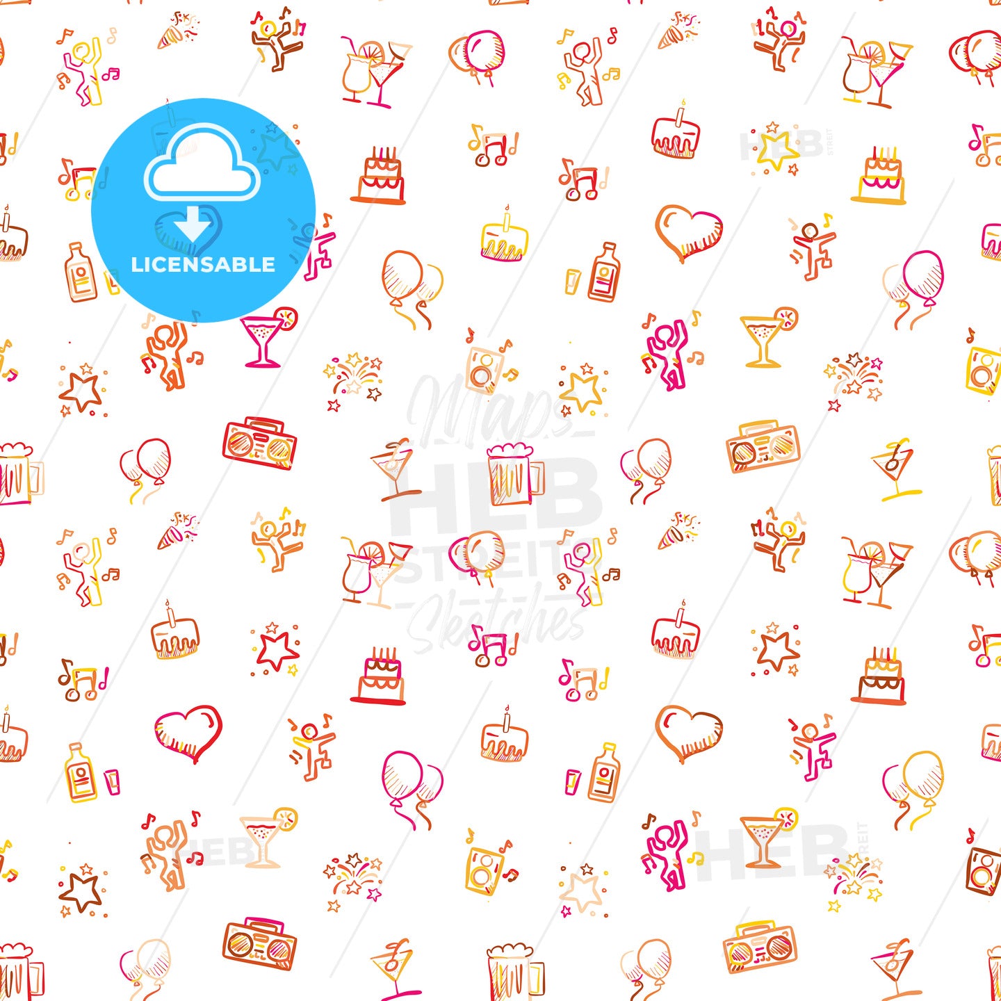 Party doodles, seamless wallpaper design – instant download